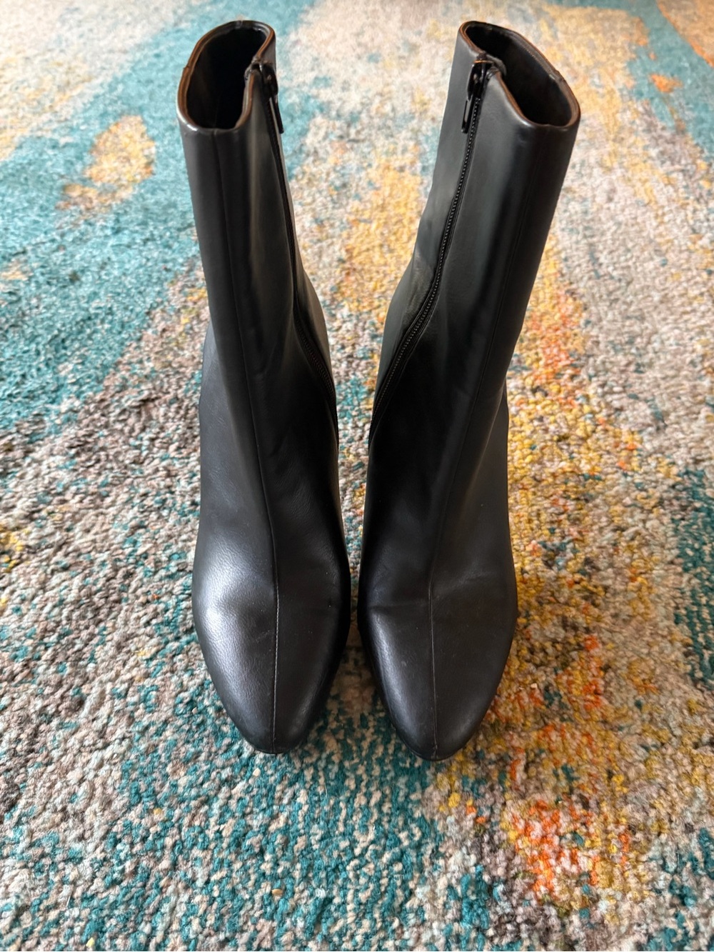 Women's Black Leather Ankle Boots - Sleek Zip-Up Heeled Boots